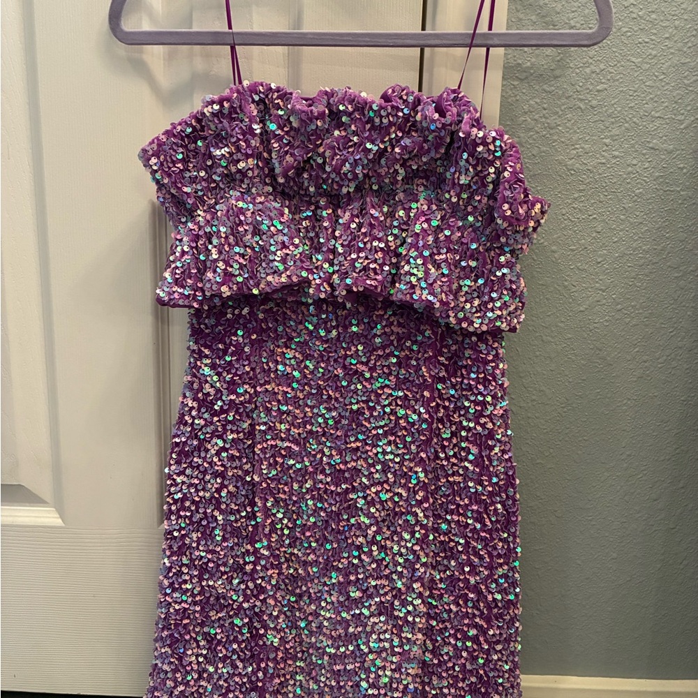 Sparkling Lavender Sequin Strapless Dress